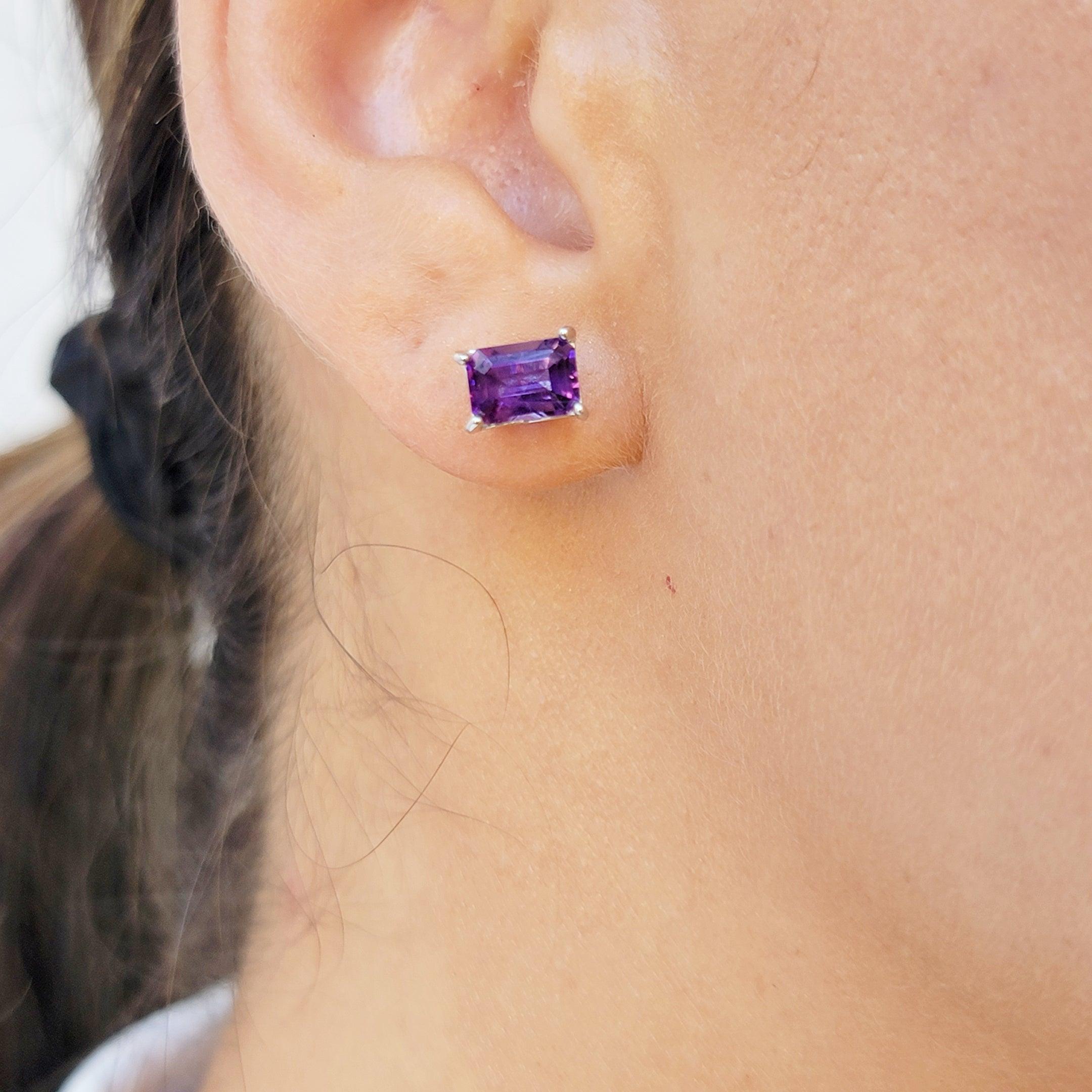 Real Amethyst Heart Stud Earrings
