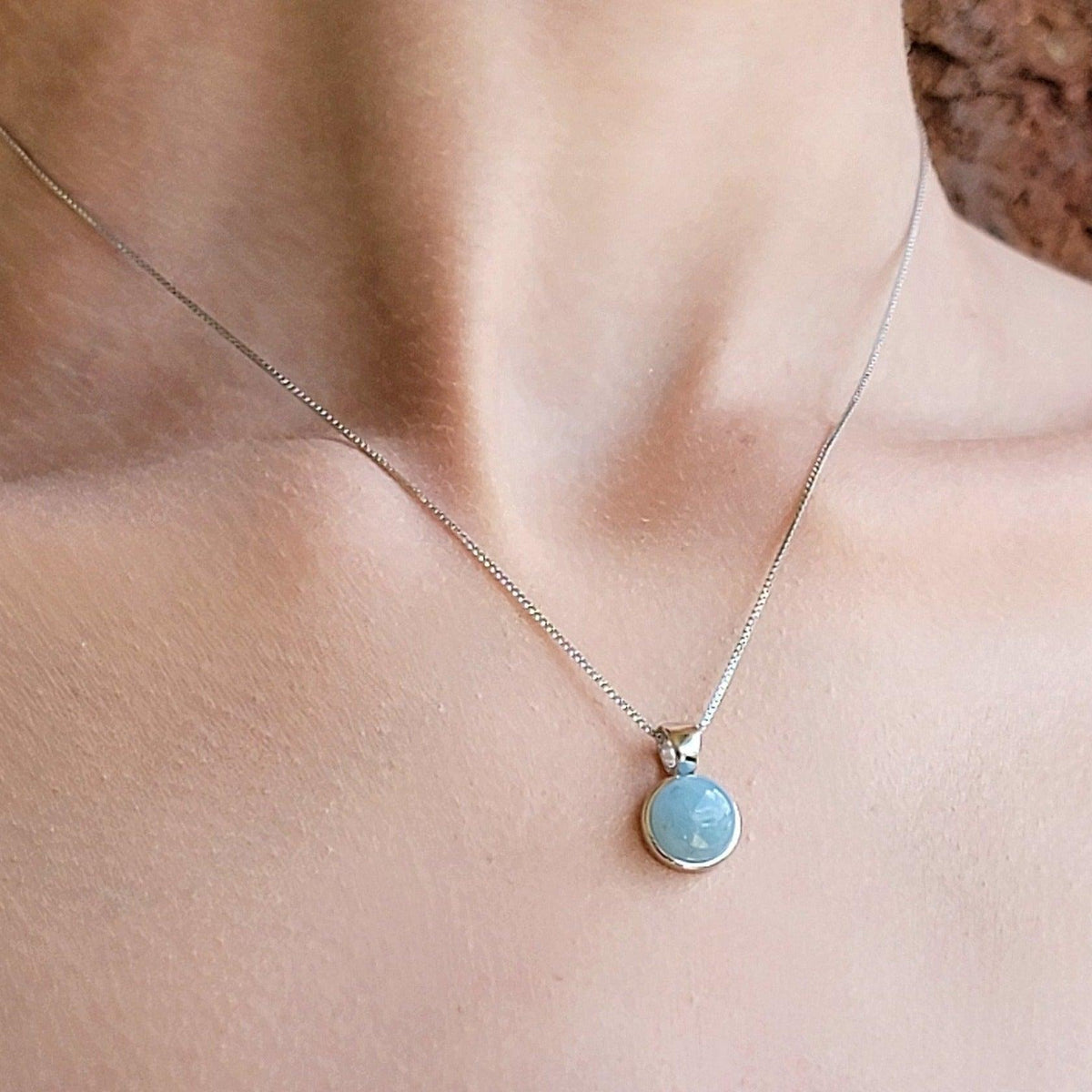 Real Aquamarine Bezel Necklace - Uniquelan Jewelry