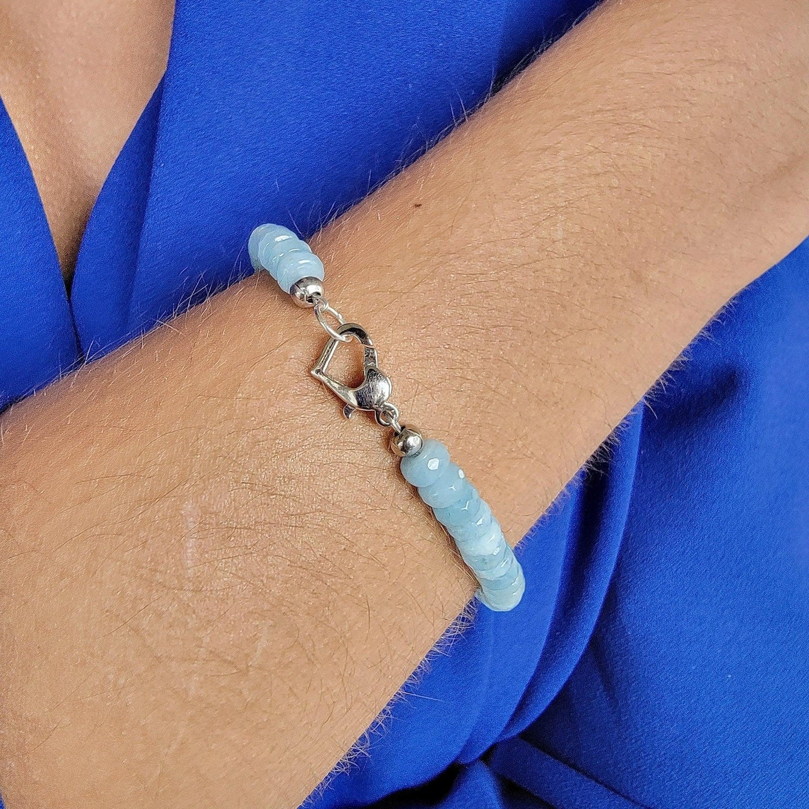Real Aquamarine Heart Strand Bracelet - Uniquelan Jewelry