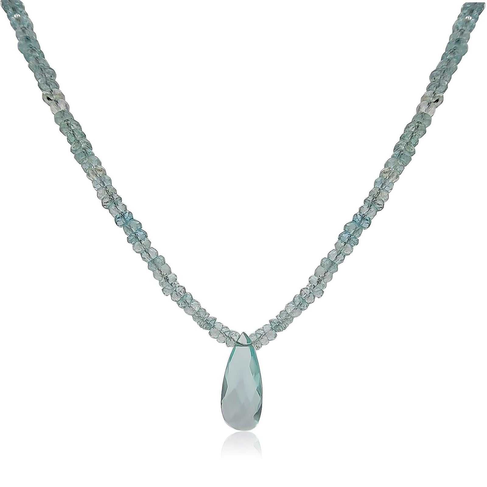 Real Aquamarine pendant Strand Necklace - Uniquelan Jewelry
