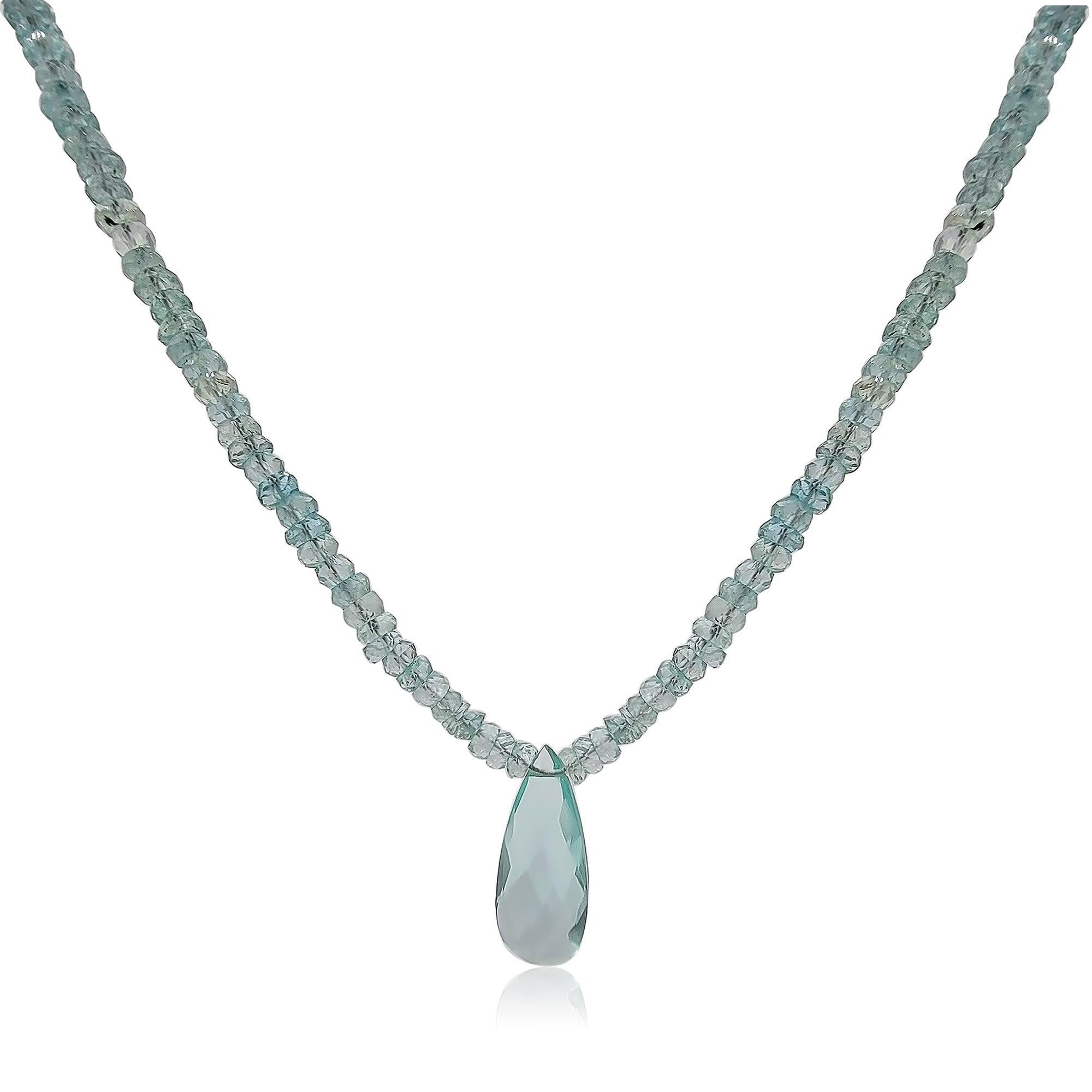 Real Aquamarine pendant Strand Necklace - Uniquelan Jewelry