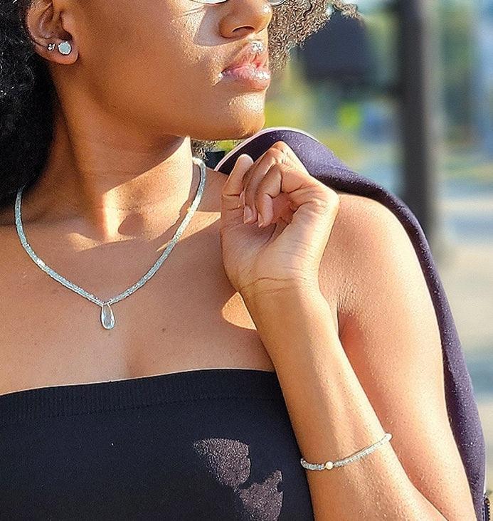 Real Aquamarine pendant Strand Necklace - Uniquelan Jewelry