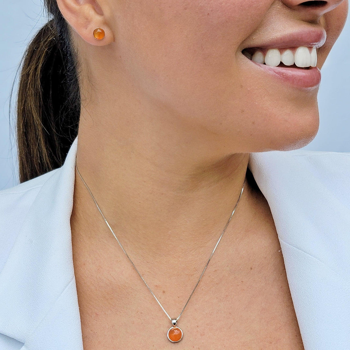 Real Carnelian Bezel Stud Earrings - Uniquelan Jewelry