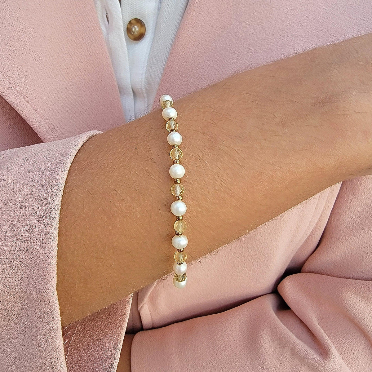 Real Citrine and Pearl Bracelet - Uniquelan Jewelry