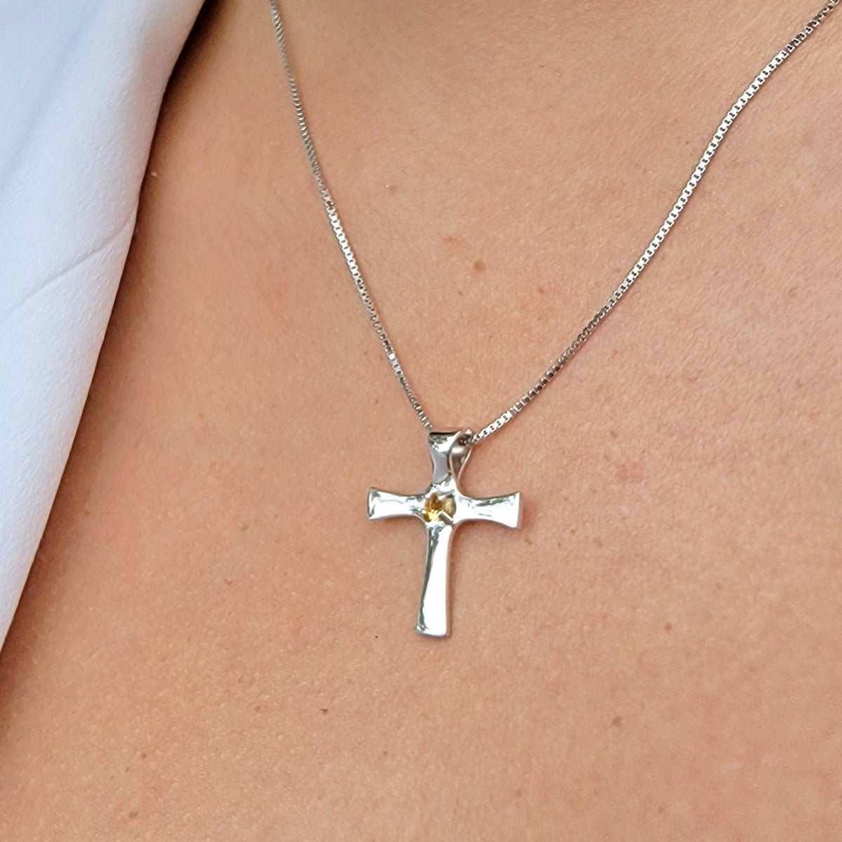 Real Citrine Cross Necklace - Uniquelan Jewelry