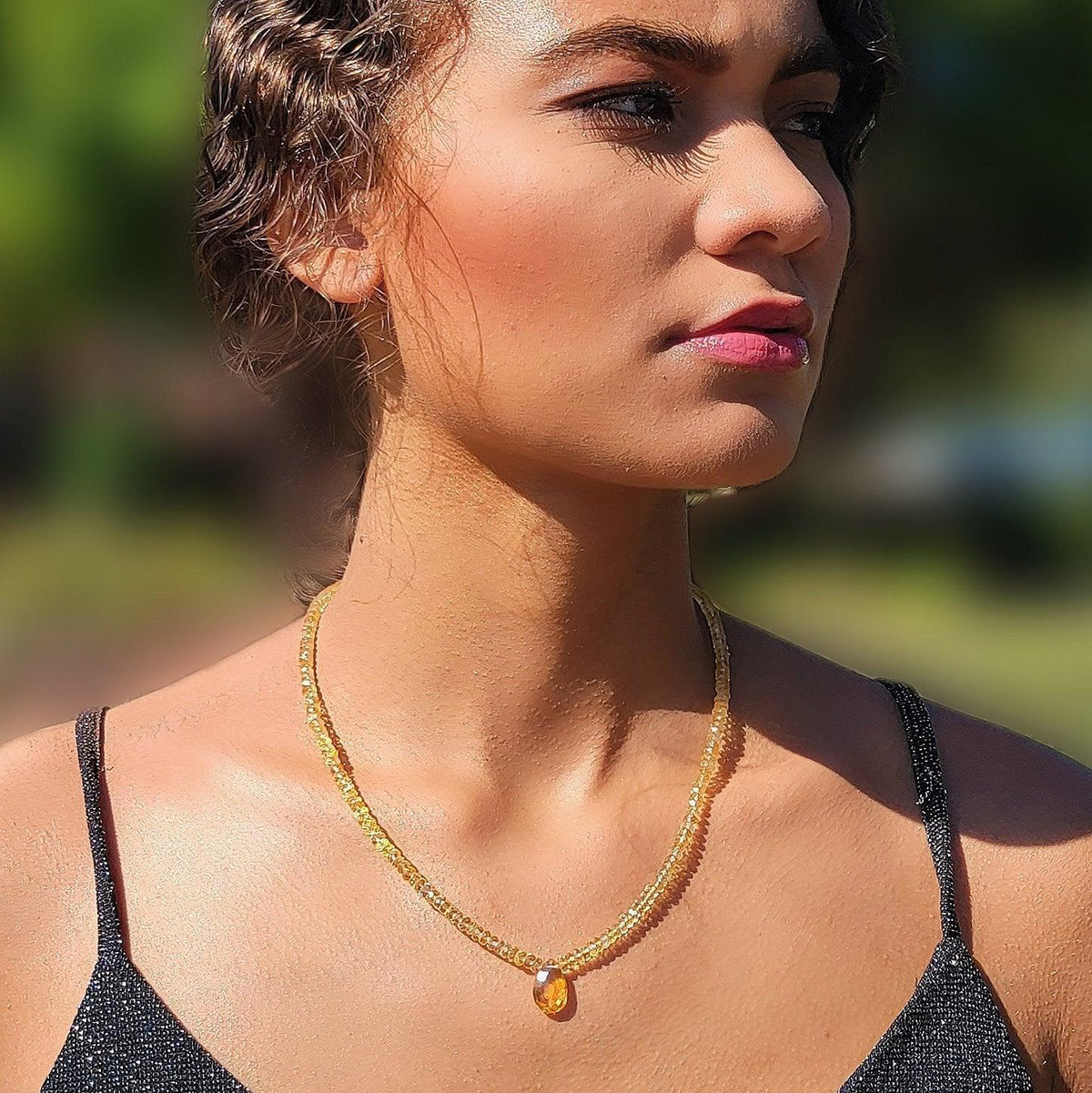 Real Citrine pendant Strand Necklace - Uniquelan Jewelry