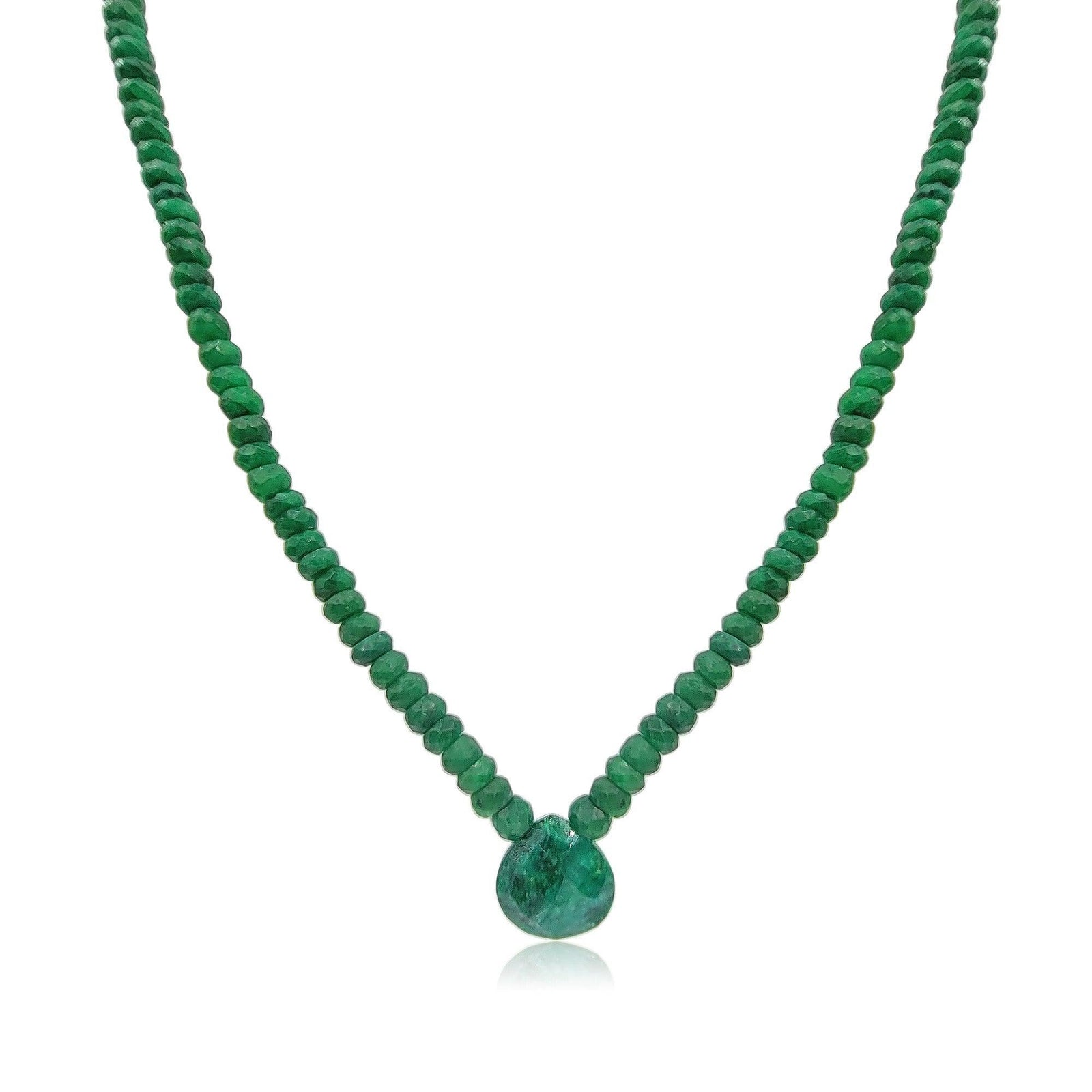Real Emerald pendant Strand Necklace - Uniquelan Jewelry