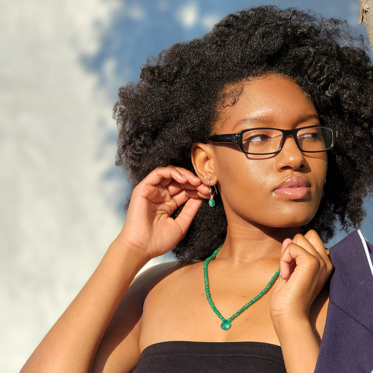 Real Emerald pendant Strand Necklace - Uniquelan Jewelry