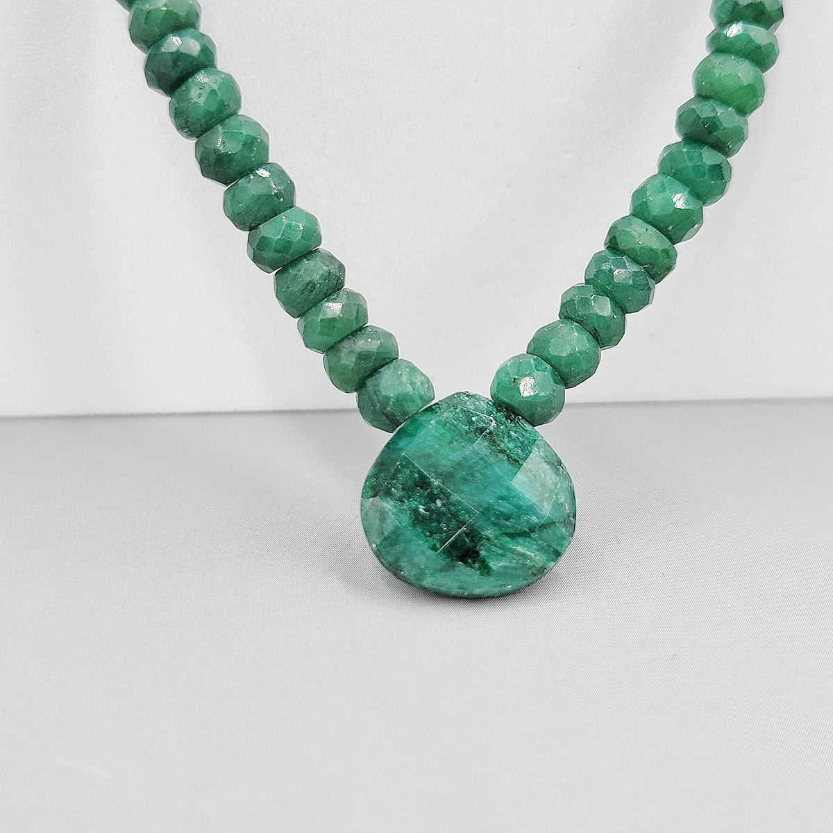 Pear Cut Emerald Pendant Necklace w/ Diamond Halo Platinum