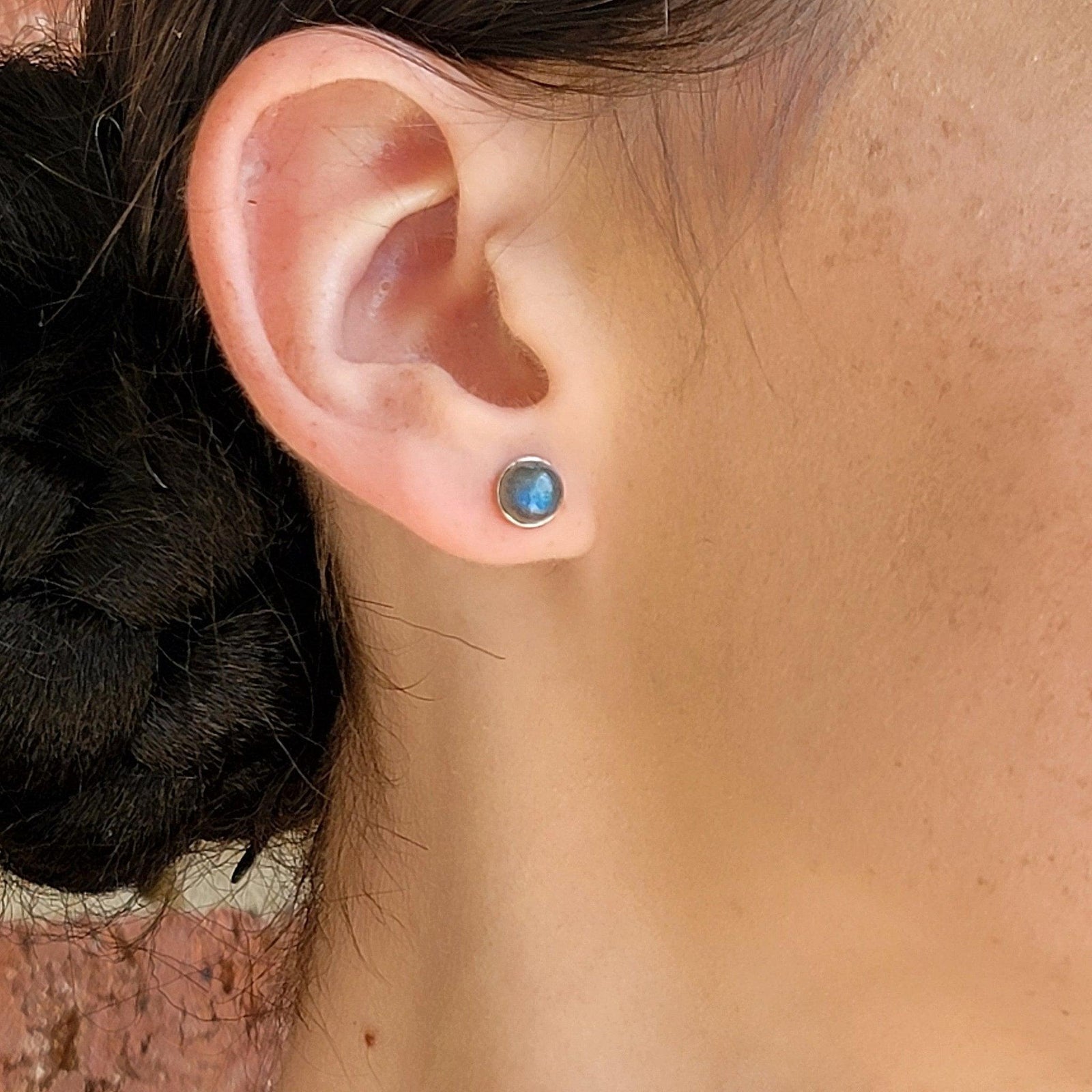 Real Labradorite Bezel Stud Earrings - Uniquelan Jewelry