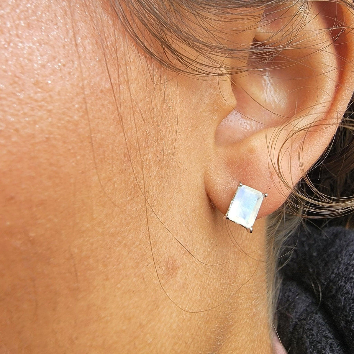 Real Moonstone Heart Stud Earrings - Uniquelan Jewelry