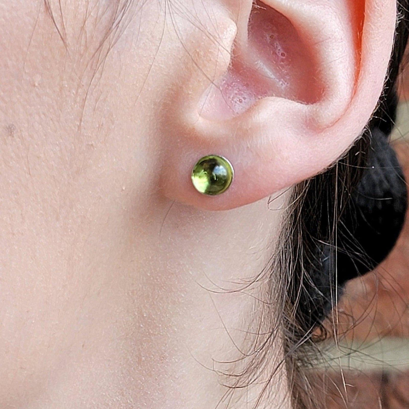 Real Peridot Bezel Stud Earrings - Uniquelan Jewelry