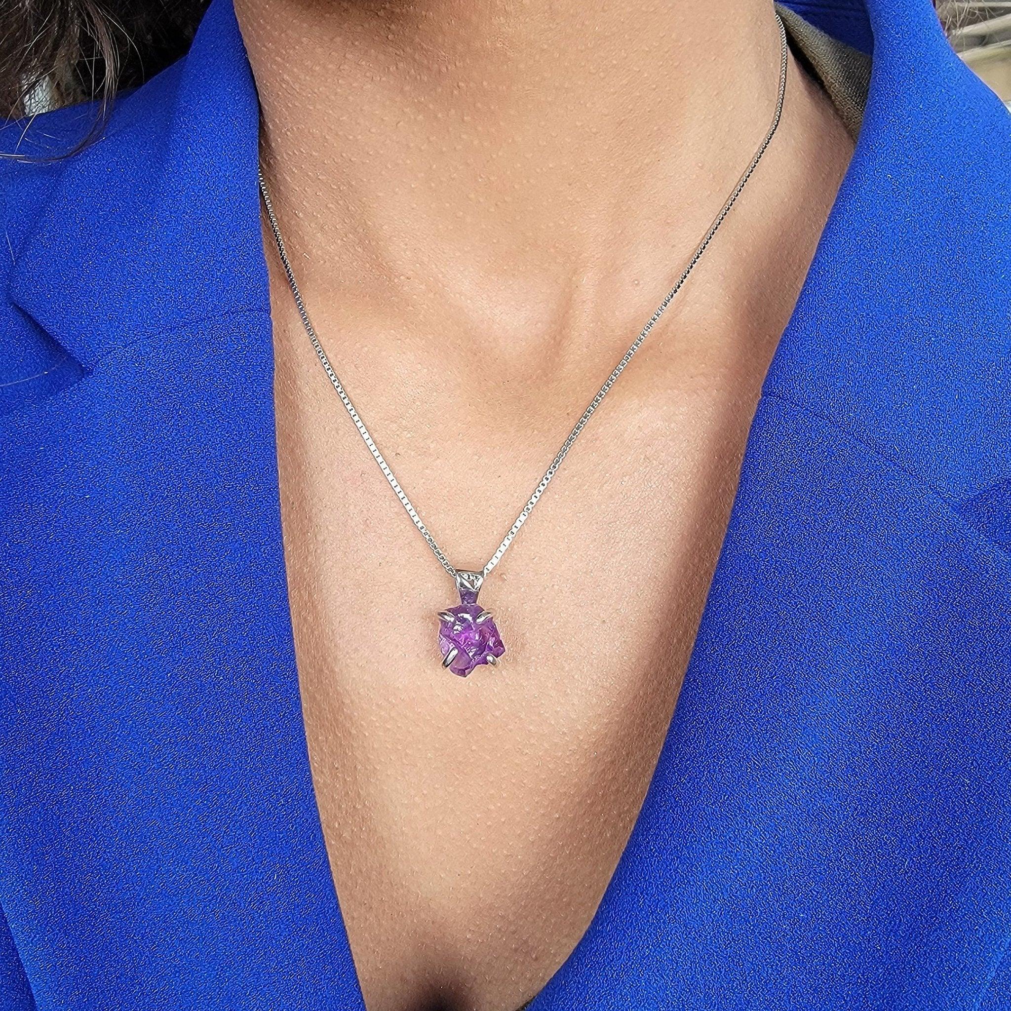 Raw Amethyst Crystal Pendant Necklace - Uniquelan Jewelry