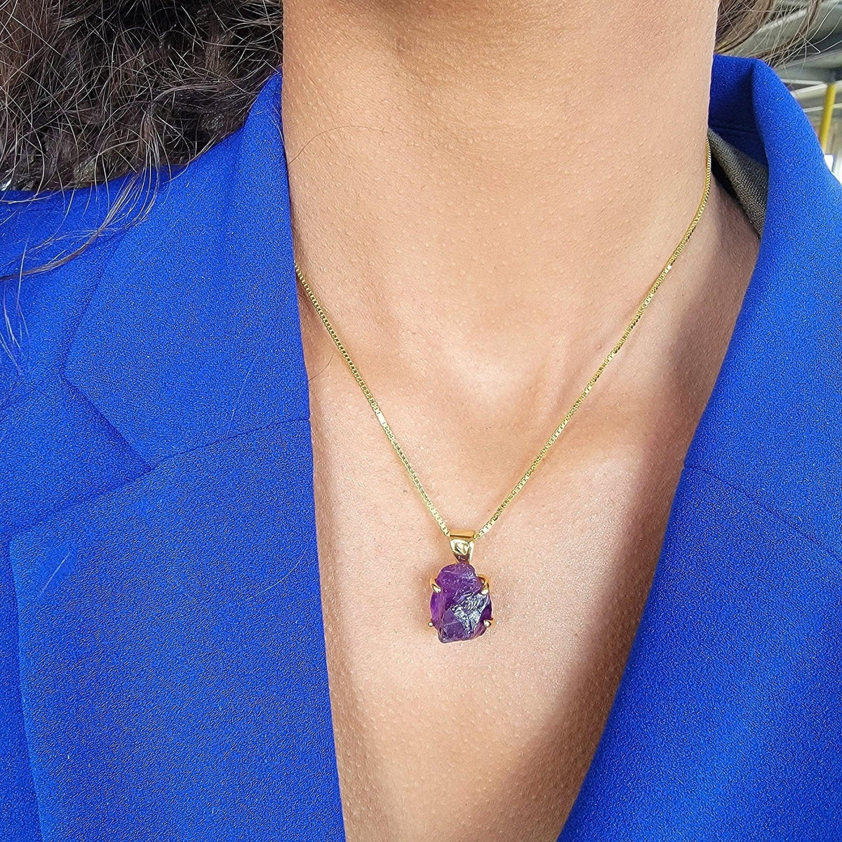 Tri Raw Amethyst Crystal Necklace - Uniquelan Jewelry