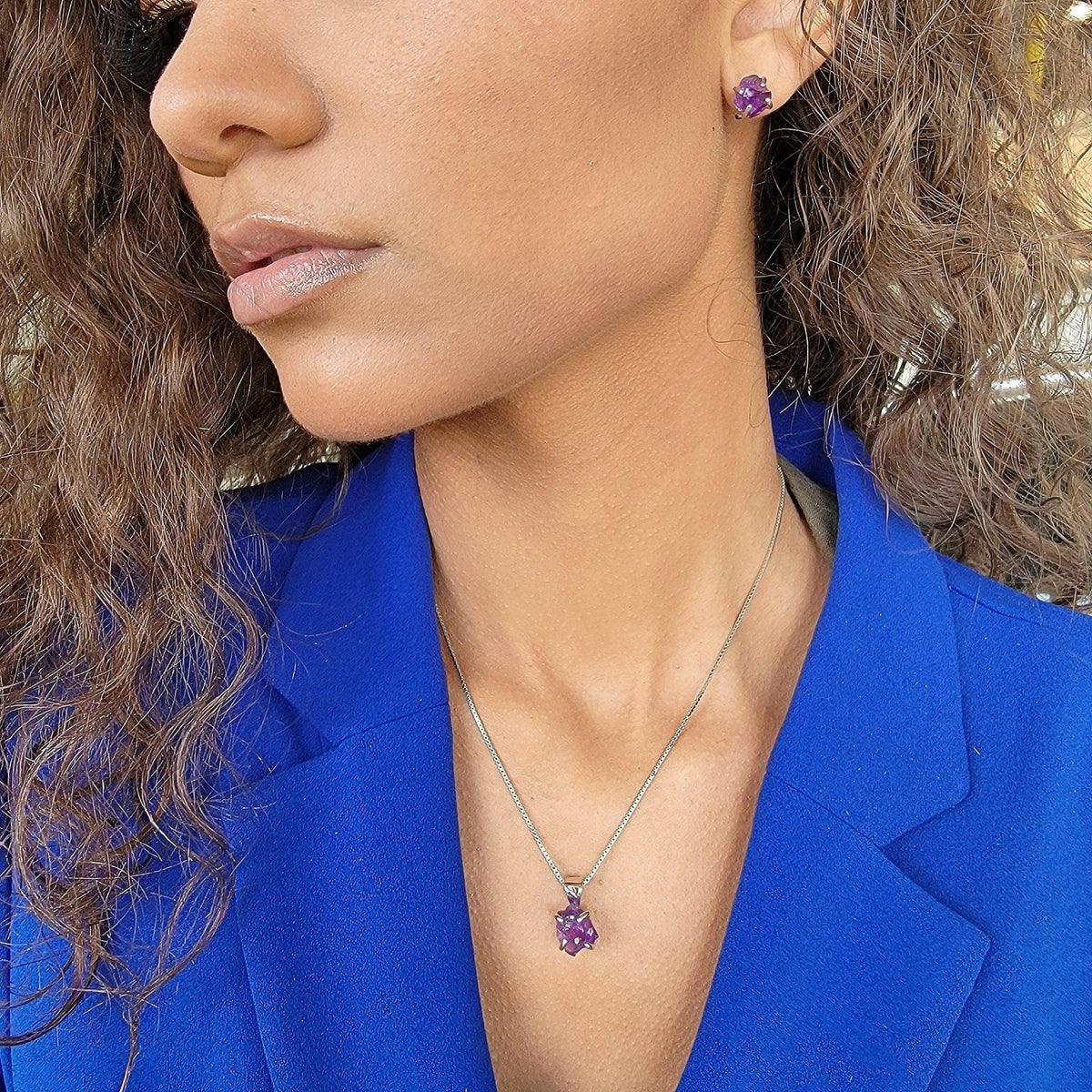 Tri Raw Amethyst Crystal Necklace - Uniquelan Jewelry