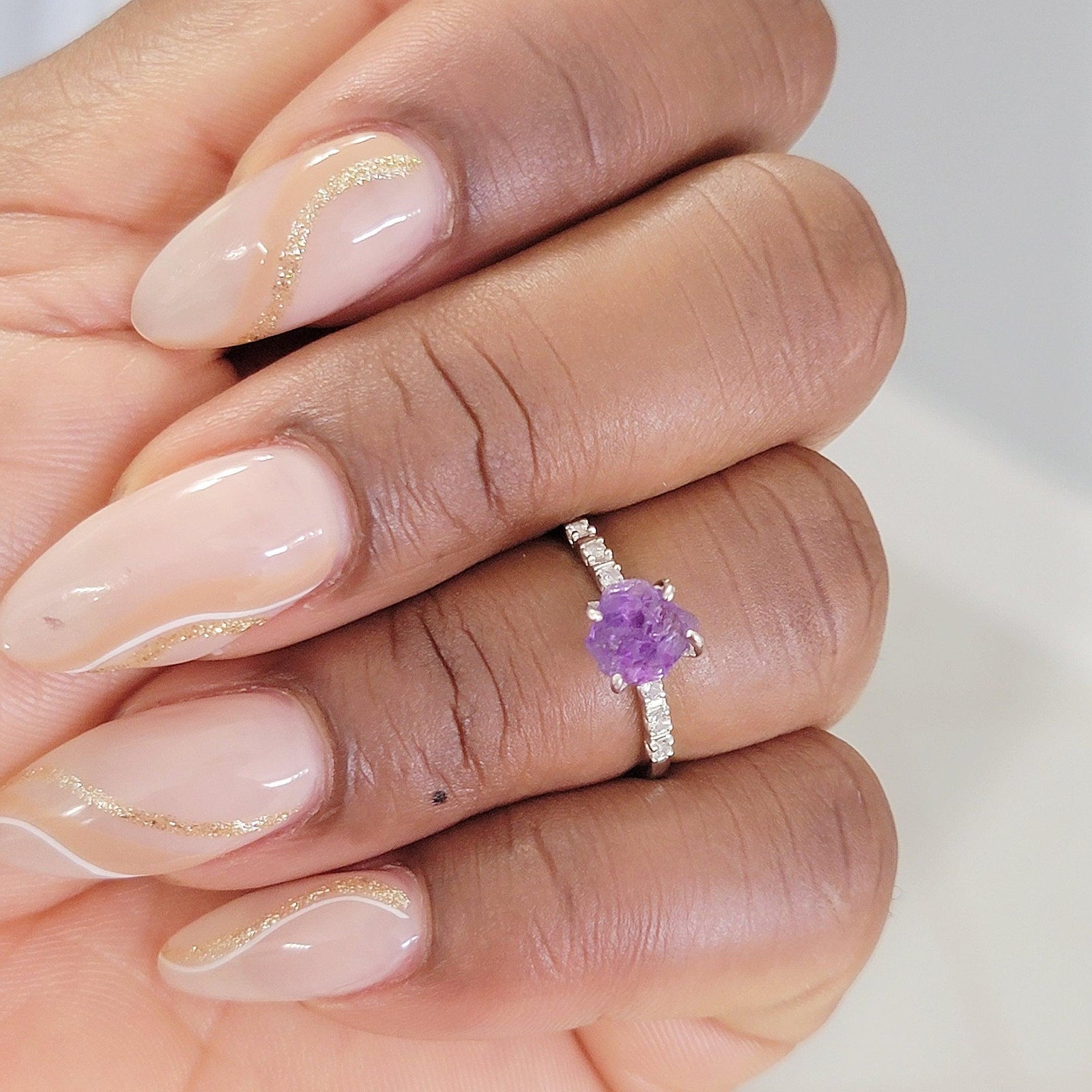 Real Raw Amethyst Tiny Ring - Uniquelan Jewelry