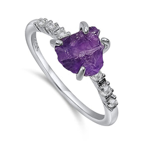 Real Raw Amethyst Tiny Ring - Uniquelan Jewelry