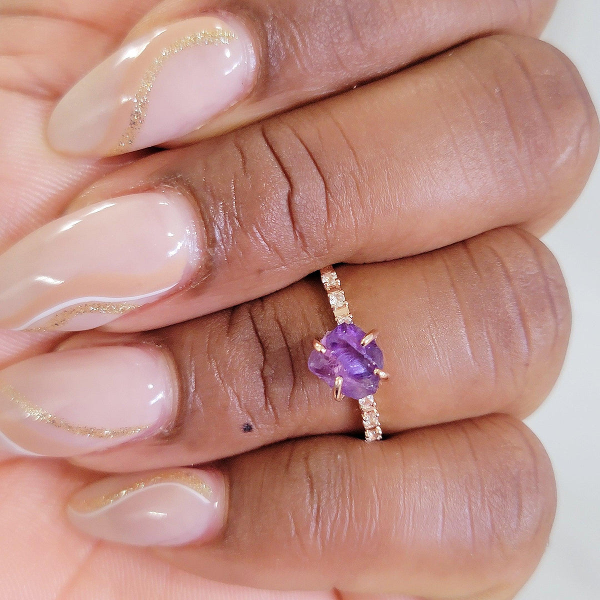 Real Raw Amethyst Tiny Ring - Uniquelan Jewelry
