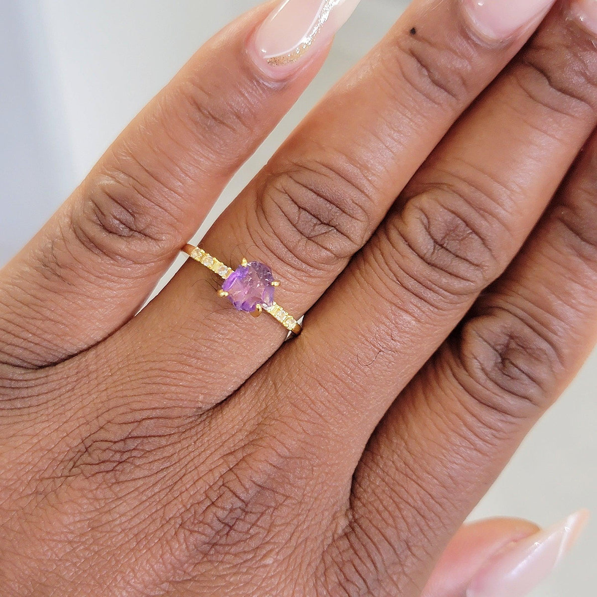 Real Raw Amethyst Tiny Ring - Uniquelan Jewelry