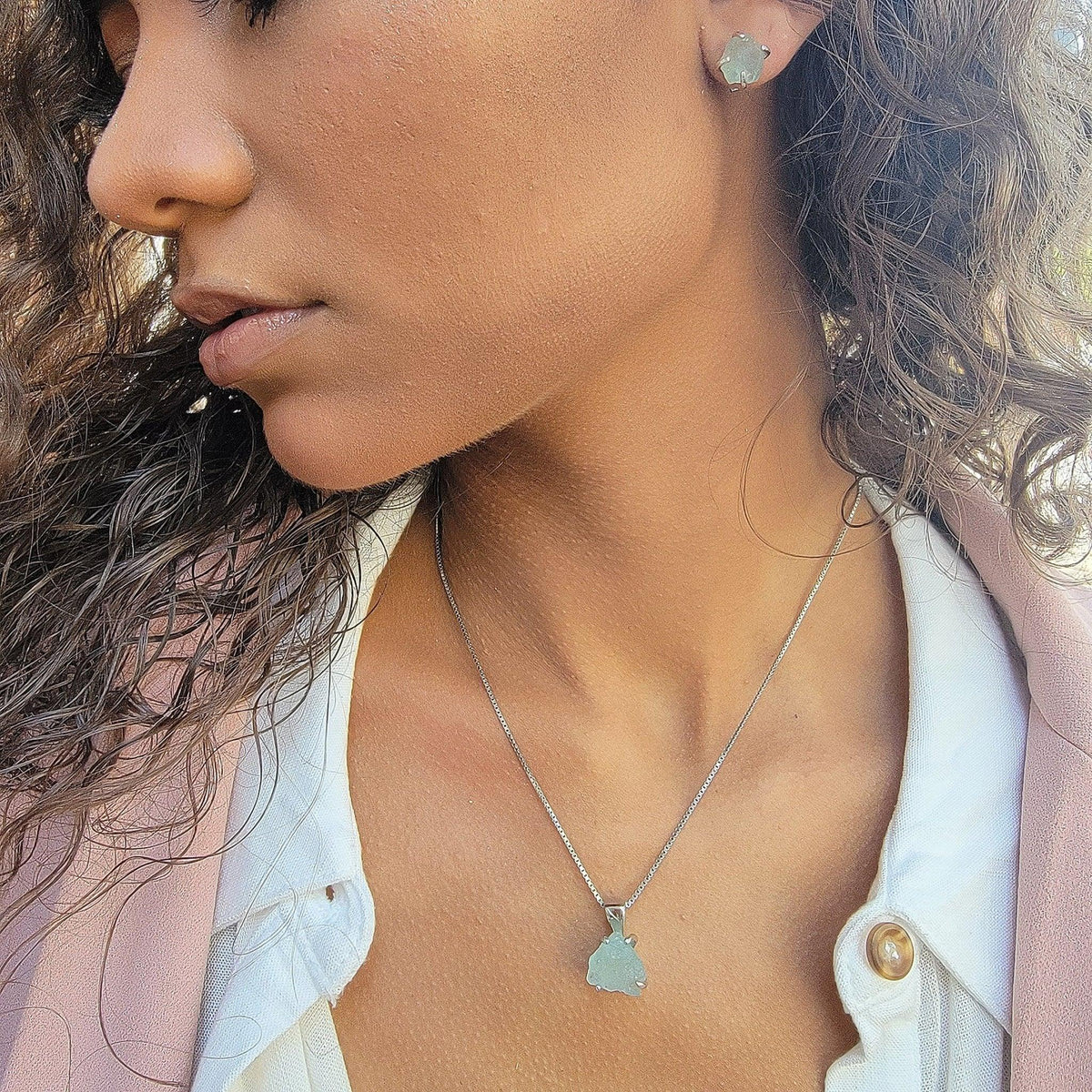 Tri Raw Aquamarine Necklace - Uniquelan Jewelry