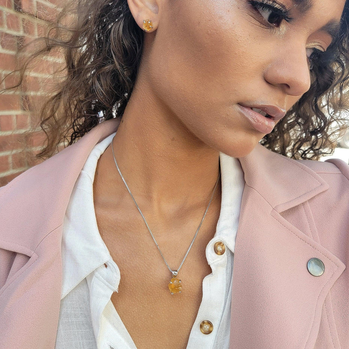 Tri Raw Citrine Crystal Necklace - Uniquelan Jewelry