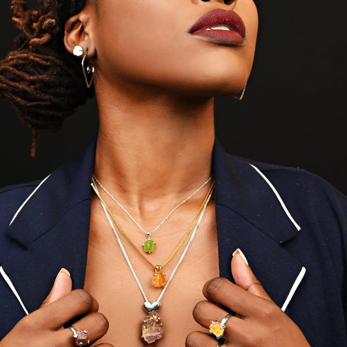 Tri Raw Citrine Crystal Necklace - Uniquelan Jewelry