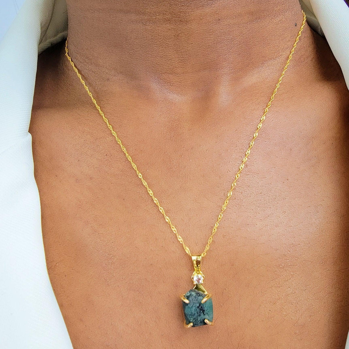 Real Raw Emerald Necklace - Uniquelan Jewelry