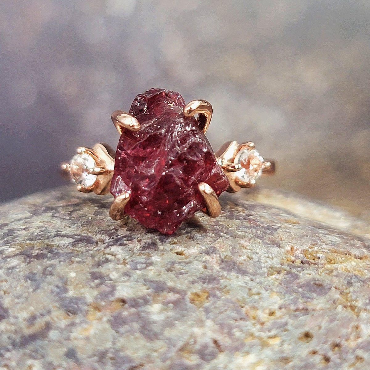 Raw Garnet Ring Bracelet Set - Uniquelan Jewelry