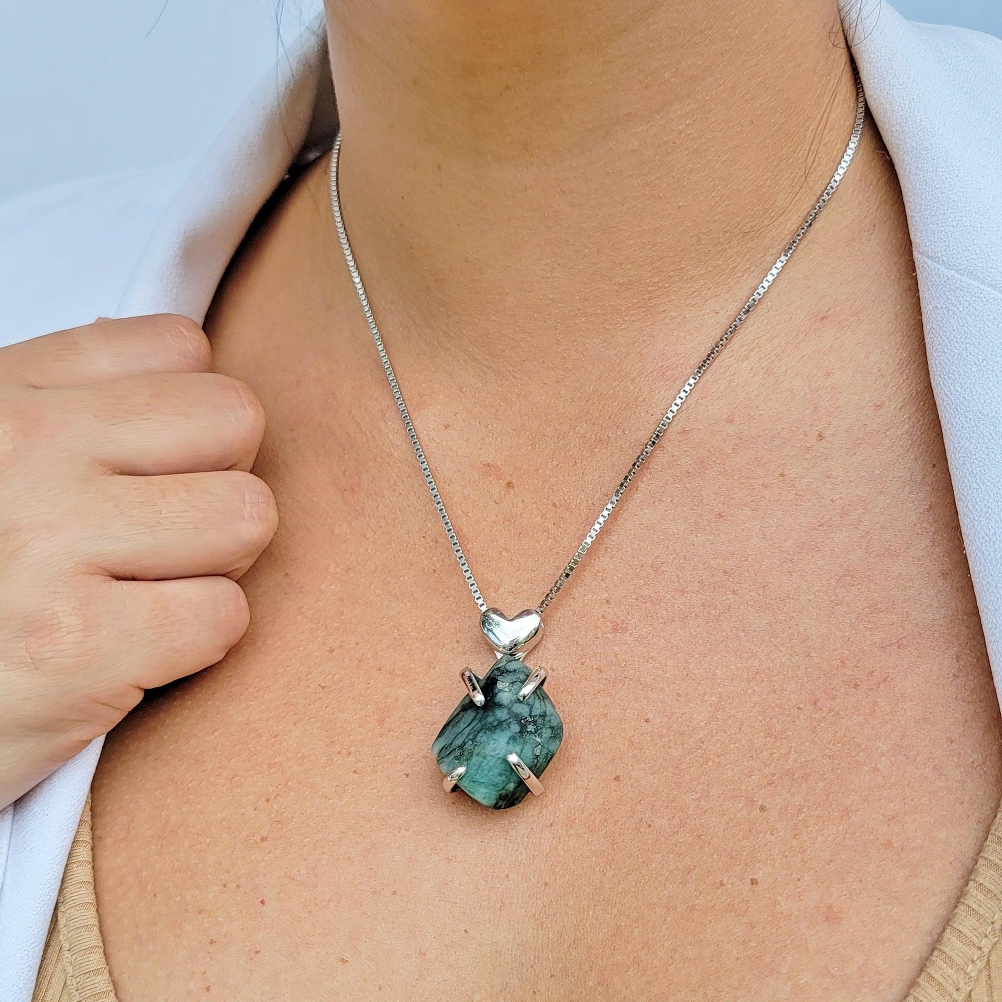 Real Raw Large Emerald Necklace - Uniquelan Jewelry