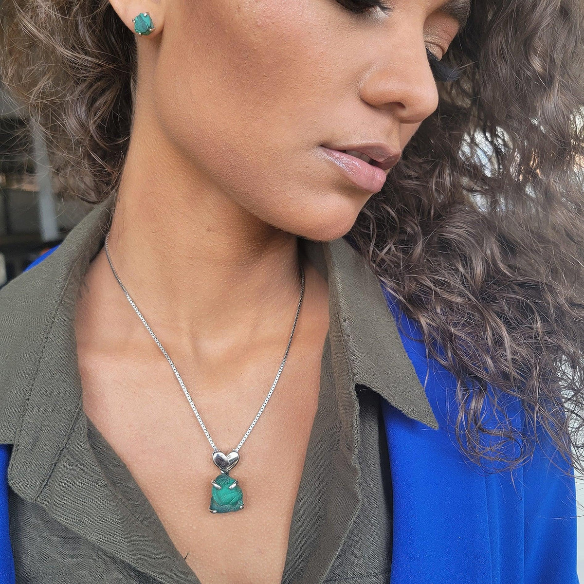 Raw Malachite Heart Necklace - Uniquelan Jewelry