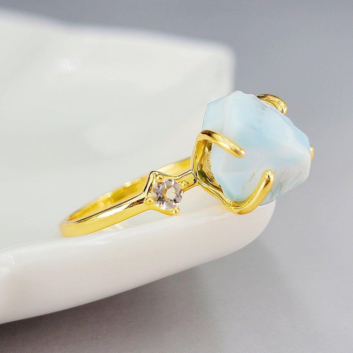 Real Raw Larimar Ring - Uniquelan Jewelry