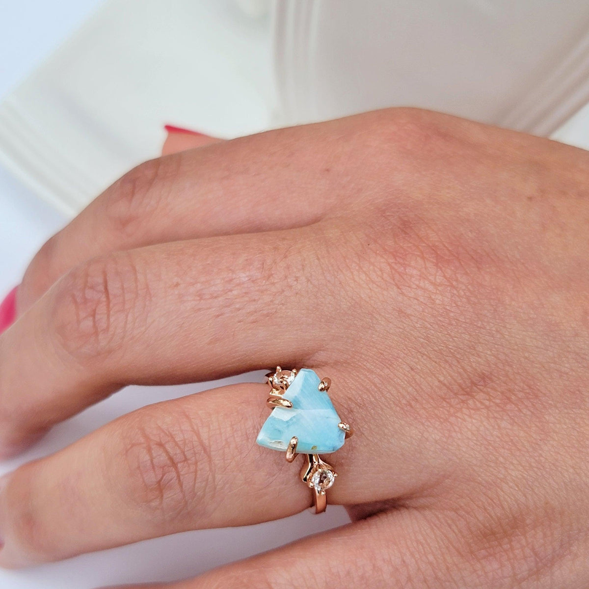 Real Raw Larimar Stone Ring - Uniquelan Jewelry