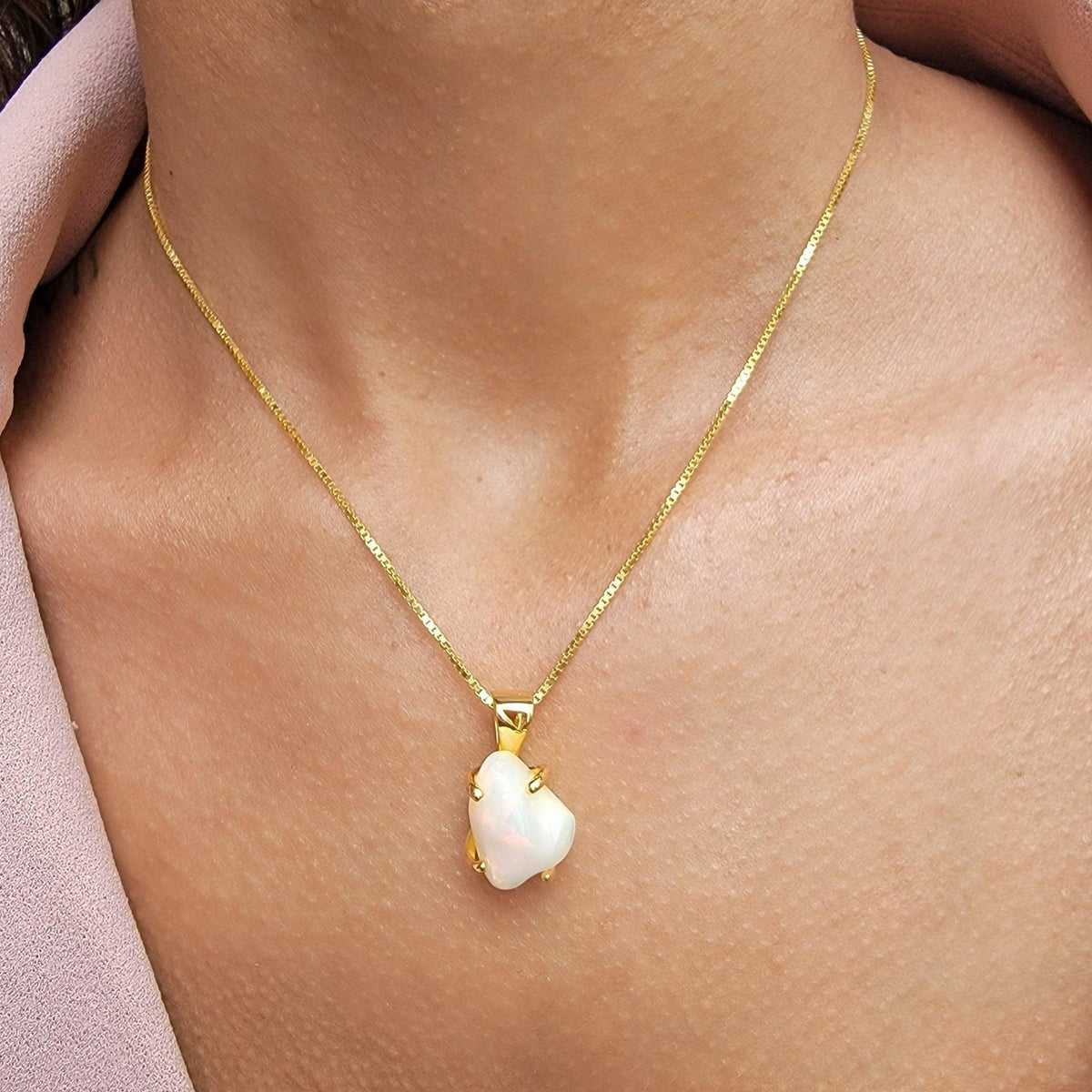 Real Raw Opal Pendant Necklace - Uniquelan Jewelry