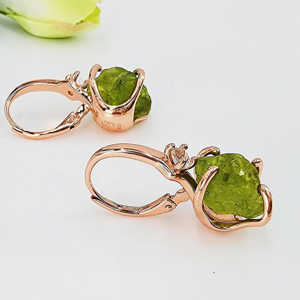 Real Raw Peridot Drop Earrings - Uniquelan Jewelry