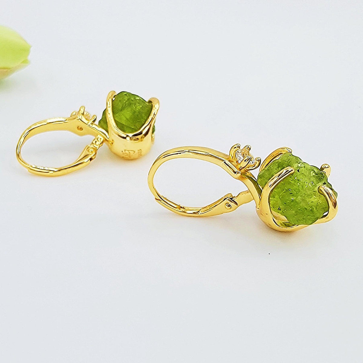 Real Raw Peridot Drop Earrings - Uniquelan Jewelry