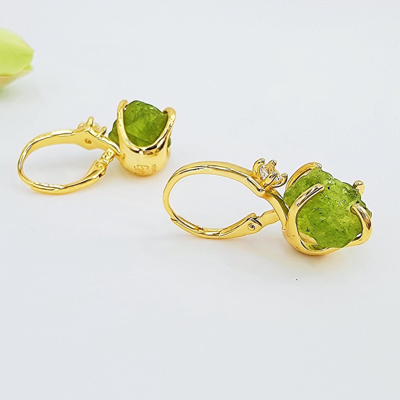Real Raw Peridot Drop Earrings - Uniquelan Jewelry