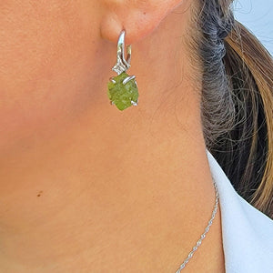 Real Raw Peridot Drop Earrings - Uniquelan Jewelry