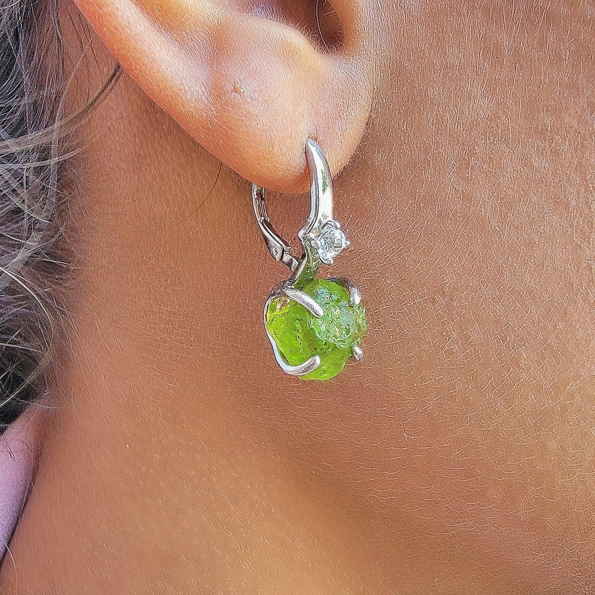 Real Raw Peridot Drop Earrings - Uniquelan Jewelry