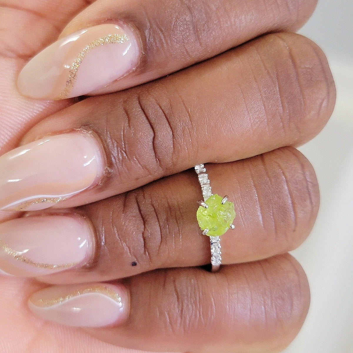 Real Raw Peridot Tiny Ring - Uniquelan Jewelry
