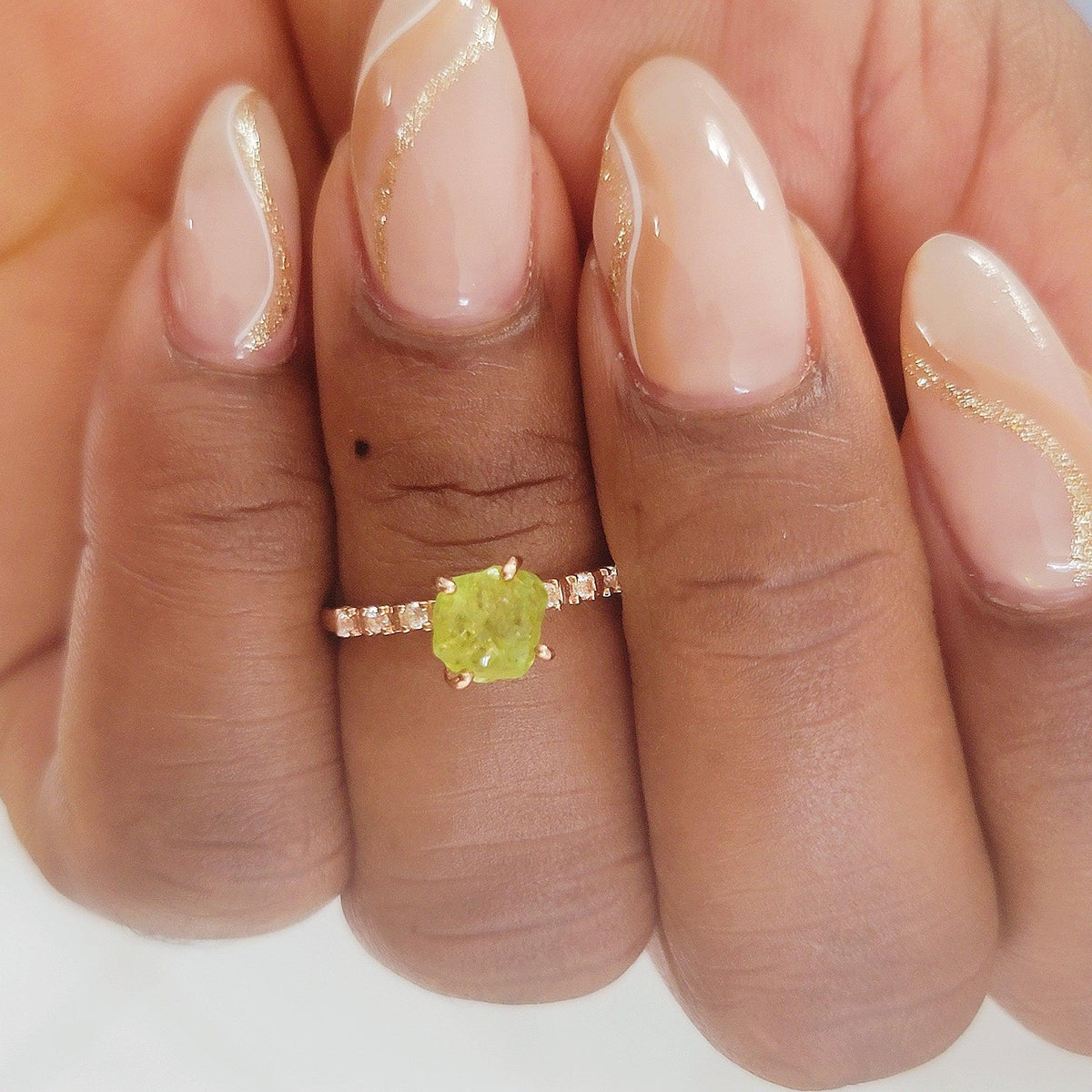 Real Raw Peridot Tiny Ring - Uniquelan Jewelry