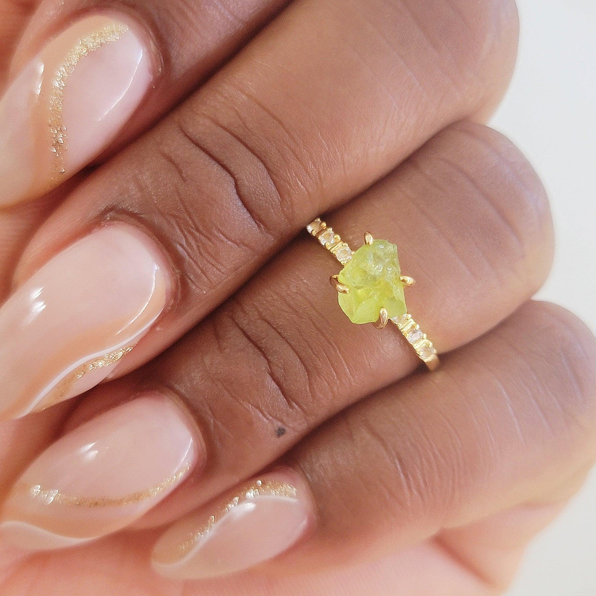 Real Raw Peridot Tiny Ring - Uniquelan Jewelry