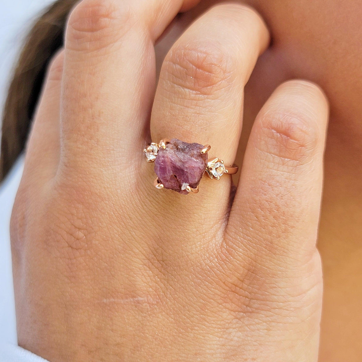Raw pink sapphire ring hotsell