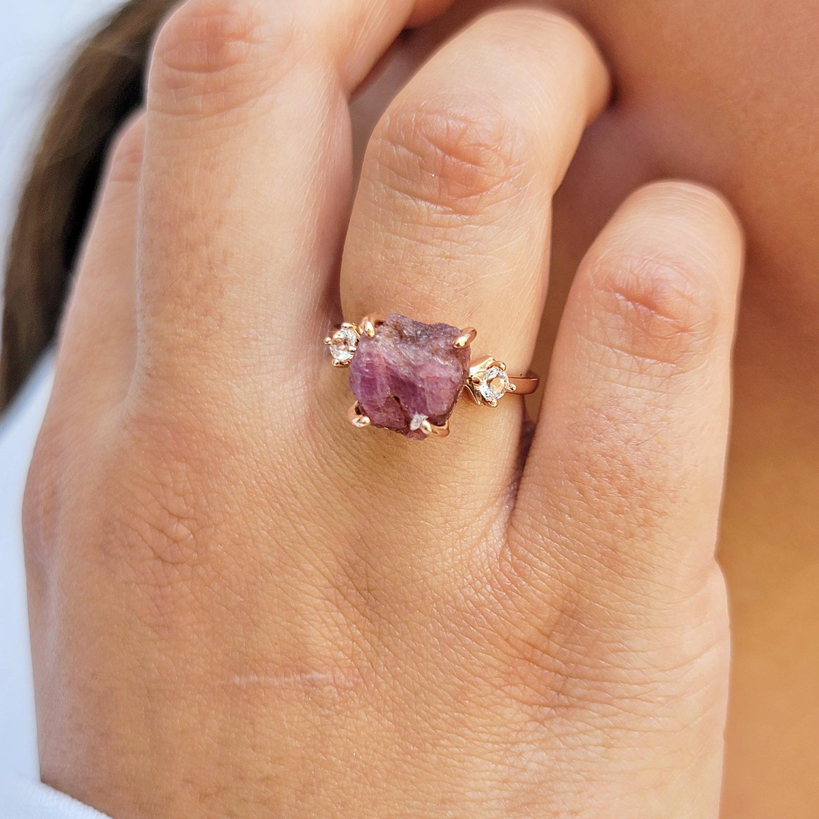 Real Raw Pink Sapphire Ring - Uniquelan Jewelry