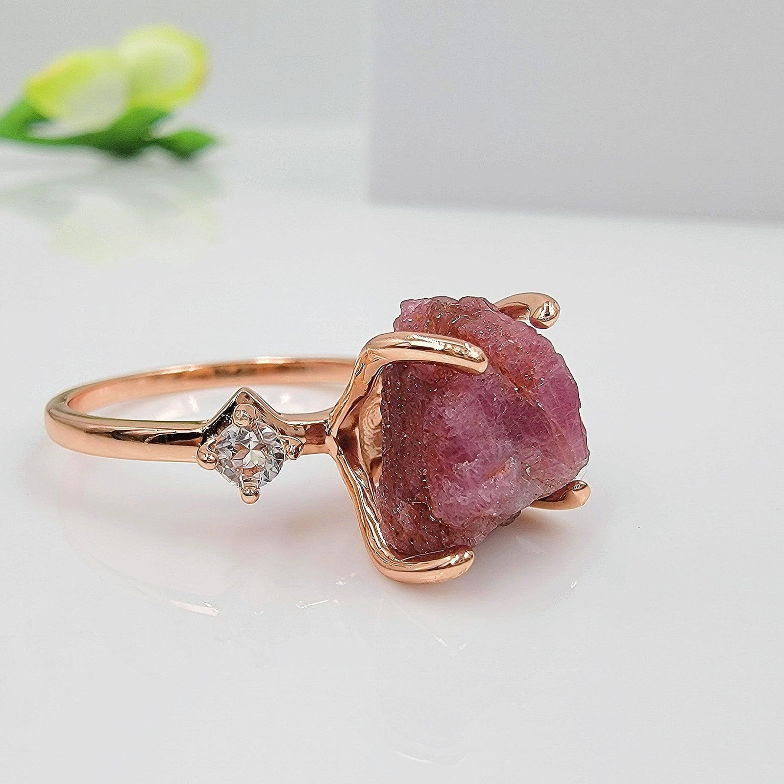Real Raw Pink Sapphire Ring - Uniquelan Jewelry
