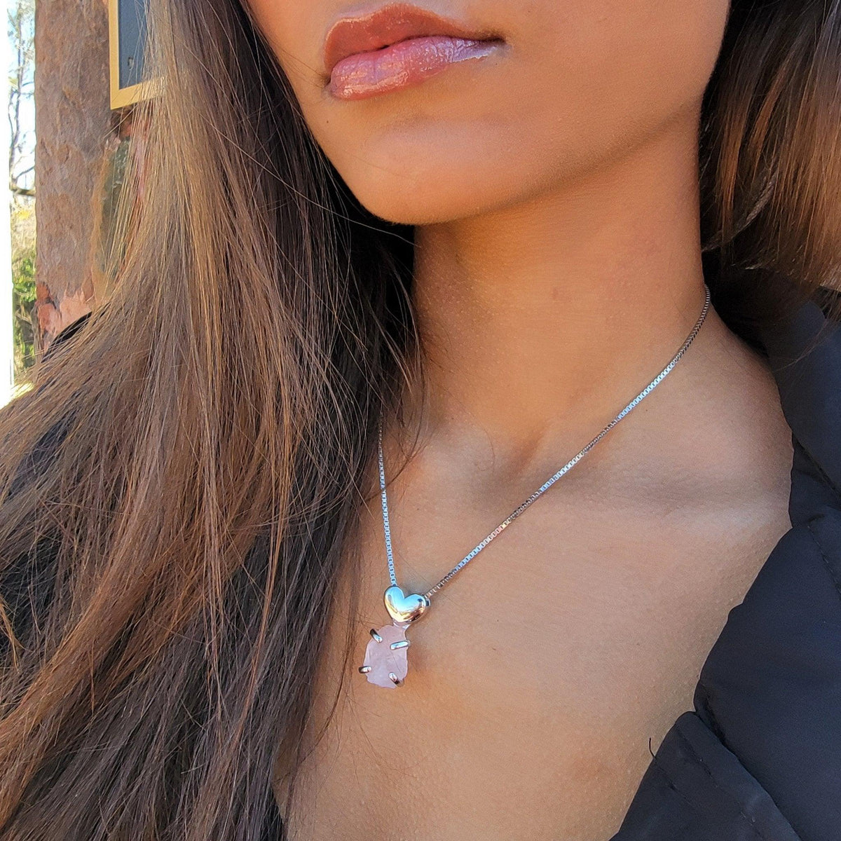 Real Raw Rose Quartz Necklace - Uniquelan Jewelry
