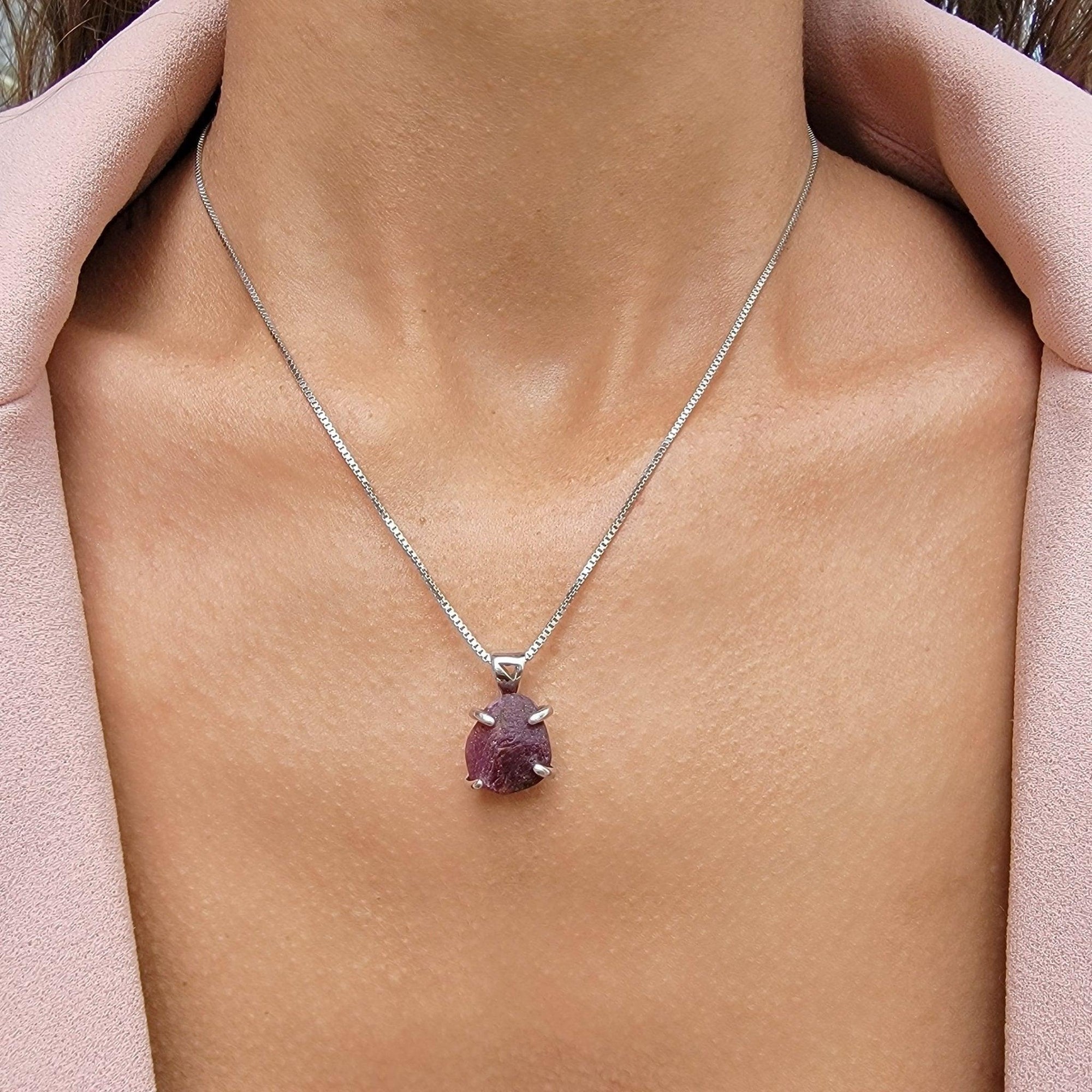 Real Raw Ruby Pendant Necklace - Uniquelan Jewelry