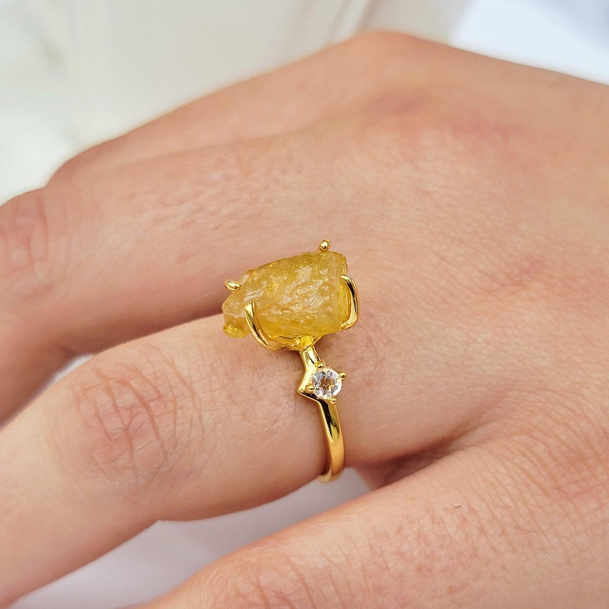 Real Raw Yellow Sapphire Ring