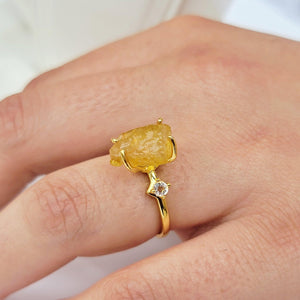 Real Raw Yellow Sapphire Ring - Uniquelan Jewelry