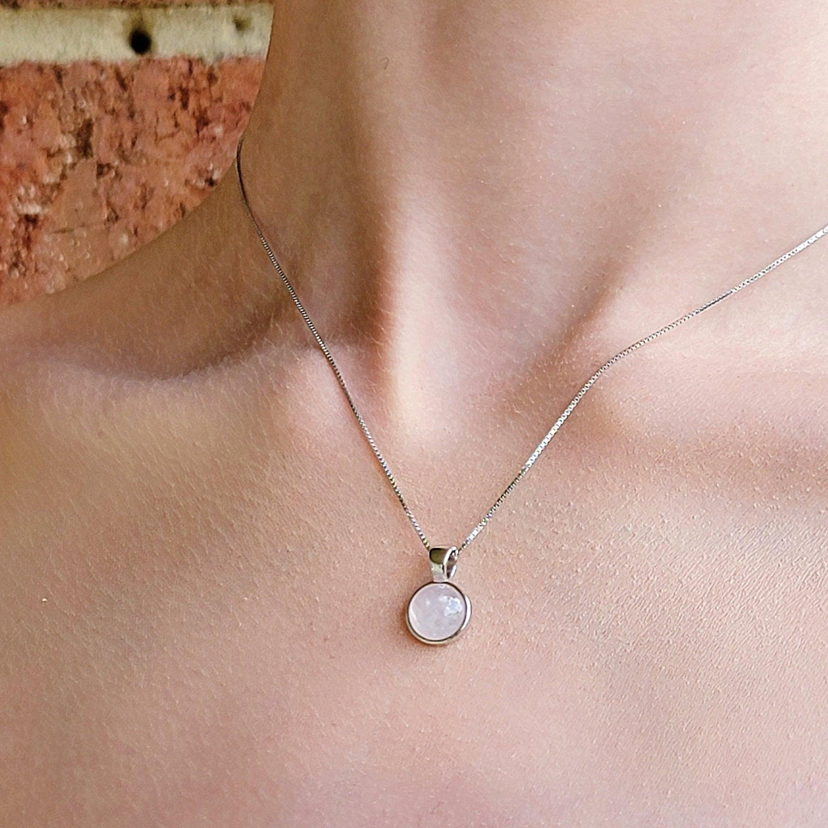 Real Rose Quartz Bezel Necklace - Uniquelan Jewelry