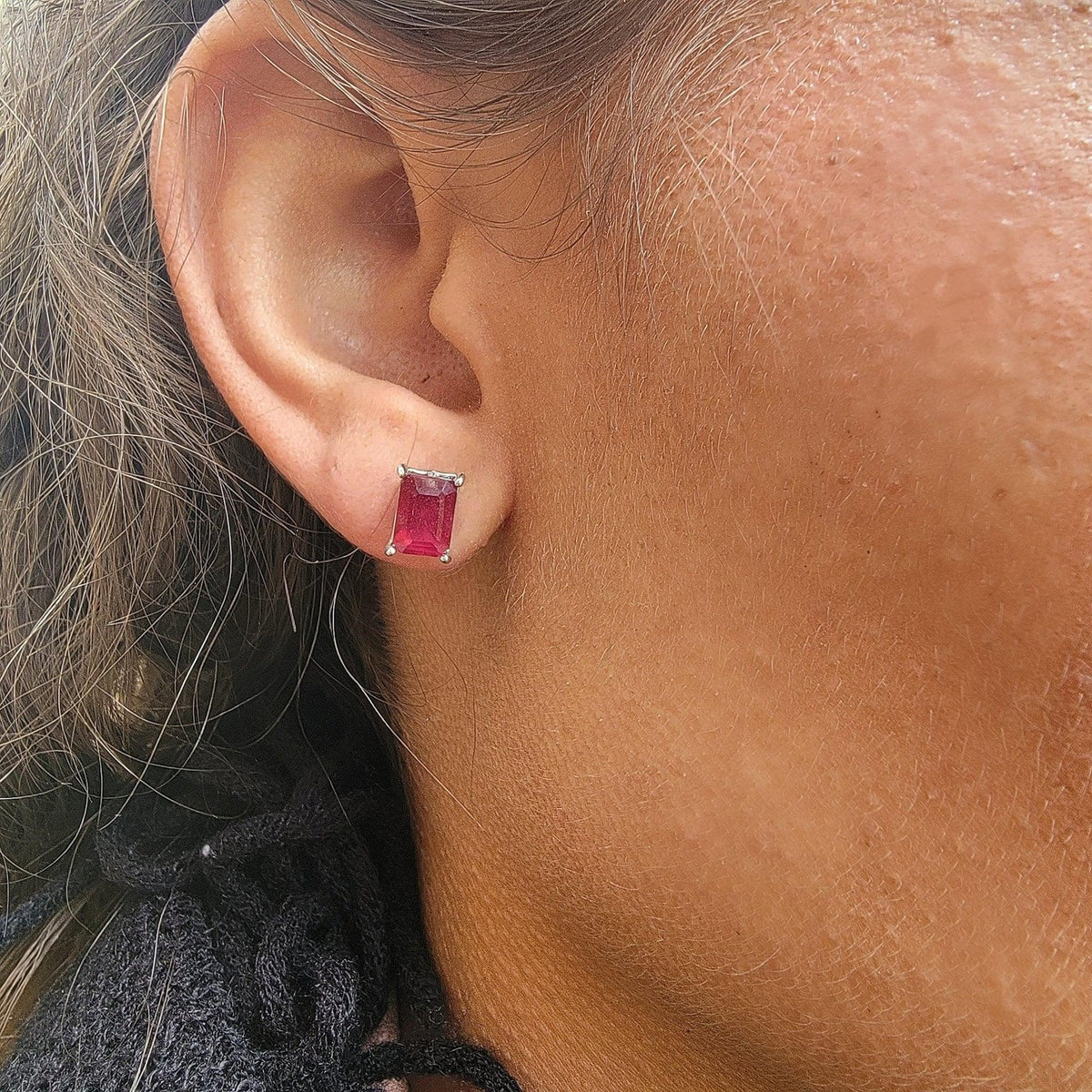 Real Ruby Heart Stud Earrings - Uniquelan Jewelry